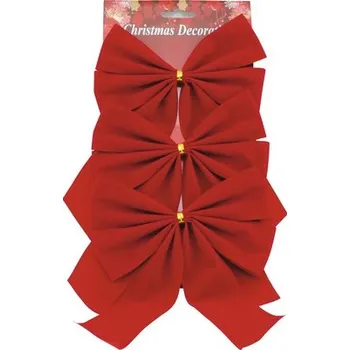 Vánoční dekorace Mašle látkové 20 cm 3 ks červené