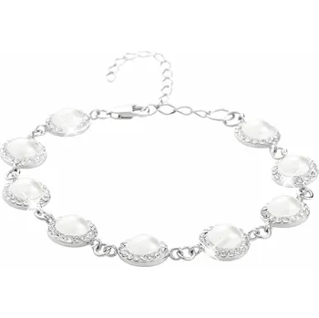 Náramek JSB bijoux s.r.o. Stříbrný náramek perlová mugle Swarovski s obtahem White (Stříbro 925/1000)