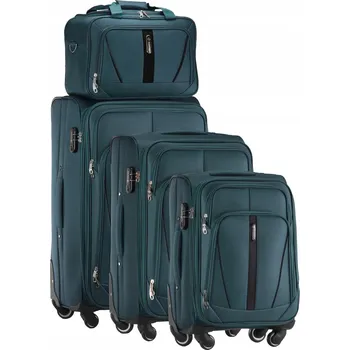 SADA 4v1 CESTOVNÍCH KUFRŮ MĚKKÝCH + TAŠKA ZELENÁ ZAVAZADLA 4 KOLEČKA C330