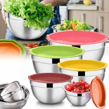 Sada kuchyňských misek 5 ks s barevnými víčky na salát, svačiny