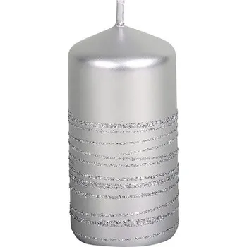 Svíčka Vánoční svíčka válec ANDROMEDA Ø4 x 8 cm stříbrná