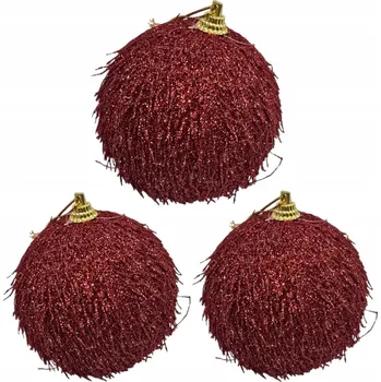 Vánoční dekorace VÁNOČNÍ BAŇKY NA STROMEČEK 8 CM SET ZÁVĚSNÉ NEROZBITNÉ OZDOBY ČERVENÉ 3 ks