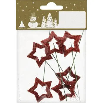 Vánoční dekorace Vánoční zápich hvězdy červené 6 ks