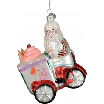 Vánoční dekorace Mikuláš na zmrzlinovém vozíku skleněná Vánoční Koule 10,8 cm