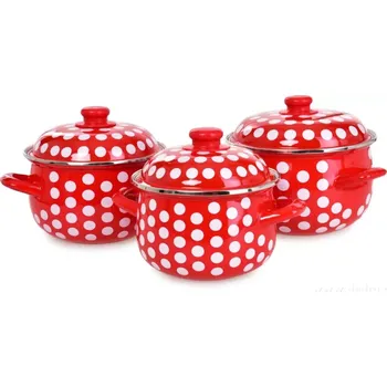 Hrnec Dedra Innovations 6 dílná sada smaltovaných hrnců s poklicemi, červené s puntíky