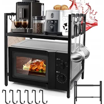 Obývací pokoj POLICE STOJAN NA MIKROVLNNOU TROUBU SE 6 HÁKY STOJAN ORGANIZÉRY DO KUCHYNĚ 2ÚROVŇOVÝ