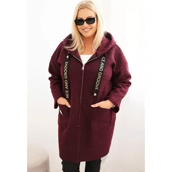 Dámský kabát Kesi Włoski Dámský kabát Plus Size z umělé beránkové látky s kapucí a kapsami švestkový Kesi Włoski černá | tmavě červená 3444242