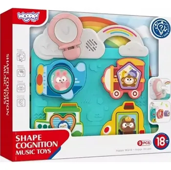 Hračka pro nejmenší INTERAKTIVNÍ SKLÁDAČKA PŘIŘAĎOVÁNÍ VOZIDEL A ZVÍŘÁTEK MODRÁ WOOPIE BABY