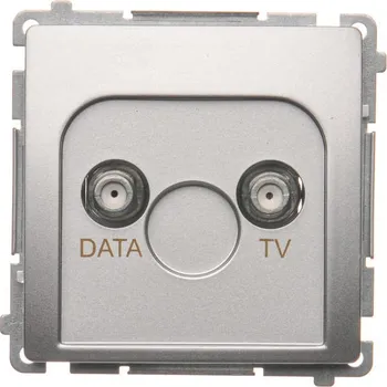 Elektrická zásuvka Zásuvka anténní TV+DATA, 2x výstup „F”, 1x vstup: 5–1000 MHz, Simon Basic BMAD1.01/43, stříbrná metalizovaná