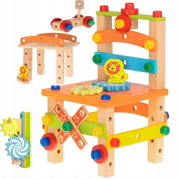 Dřevěná hračka DŘEVĚNÁ MONTÁŽNÍ EDUKAČNÍ ŽIDLIČKA STAVEBNICE MONTESSORI KUTIL