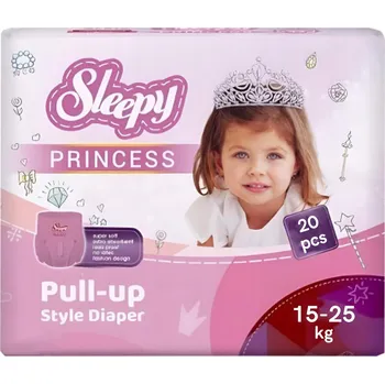 Přebalování SLEEPY TRÉNINKOVÉ KALHOTKY PLENKOVÉ NA JEDNO POUŽITÍ PRINCESS GIRL 20ks 15-25kg