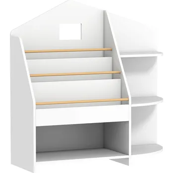 Knihovna Dětská knihovna AIYAPLAY se 7 policemi na knihy a hračky, zaoblené hrany, nosnost 40 kg, bílá