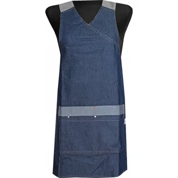 Kuchyňská zástěra ZÁSTĚRA DÁMSKÁ PÁNSKÁ KUCHAŘSKÁ ČÍŠNICKÁ PRACOVNÍ VÁZACÍ DŽÍNOVÁ MODRÁ XS
