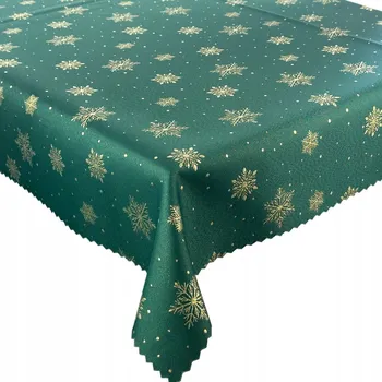 Prostěradlo Obrus Oboustranný Odolný Skvrnám Vánoční Sníh Zelený Zlatý 160x200 cm