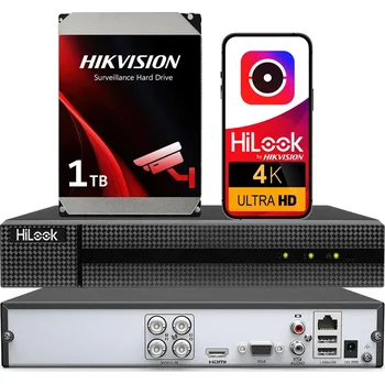 IP kamera XVR rekordér pro AHD TVI CVI kamery do 8MPx DVR-204U-M1, 1TB disk Hikvision