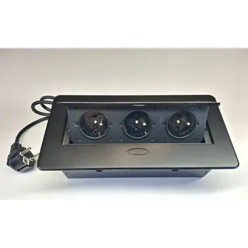 Elektrická zásuvka Zásuvková lišta do stolu zapuštěná, výsuvná, 3x230V, černá