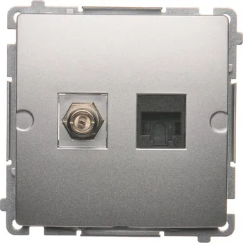Elektrická zásuvka Zásuvka anténní typ „F” + datová RJ45 kat. 6, Simon Basic BMAFRJ45.01/43, stříbrná metalizovaná