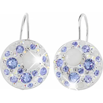 Módní doplněk JSB bijoux s.r.o. Stříbrné náušnice klapky kulaté lůžko s krystaly Swarovski Light Sapphire Opal Mix (Stříbro 925/1000)