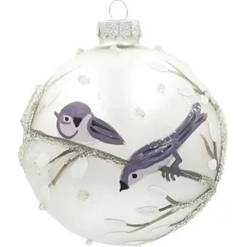 Vánoční ozdoba Vánoční ozdoba koule skleněná ptáčci na větvičce Ø 8 cm 1 ks stříbrná
