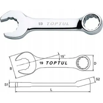 Klíč Očkoplochý klíč krátký, metrická velikost: 19 mm, délka: 137 mm, úhel