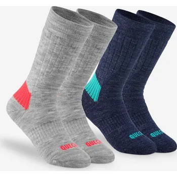 Pánské ponožky QUECHUA Dětské turistické polovysoké hřejivé ponožky SH 100 2 páry 23/26 MODRÁ|ŠEDÁ