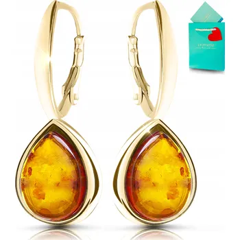 Náušnice Zlaté visací náušnice s jantarem, pozlacené stříbro, baltský jantar ryzost 925