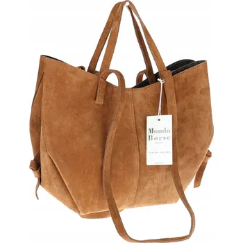 Italská dámská kabelka VERA PELLE kožená semišová shopper MB09 Hnědá