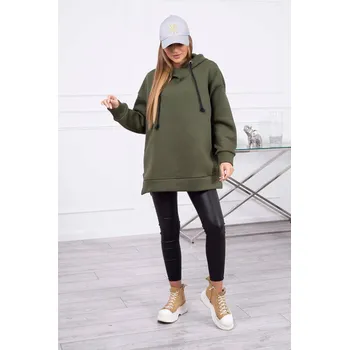 Dámská mikina Dámská zateplená mikina s kapucí 9380 Khaki zelená - K-Fashion UNI khaki-tm.Zelená