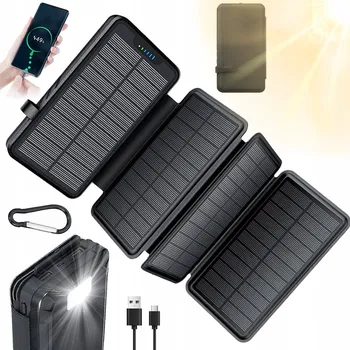Powerbanka SOLÁRNÍ POWERBANKA 26800 MAH SE 3 PORTY 10W VELKÁ KAPACITA ČERNÁ S LED