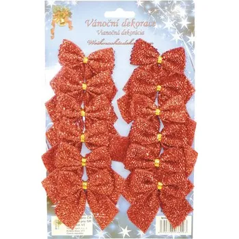 Vánoční dekorace Mašle látkové s pozlátkem 7 cm 12 ks červené