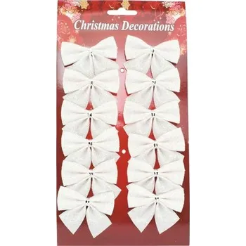 Vánoční dekorace Mašle se třpytkami 5 cm 12 ks bílé