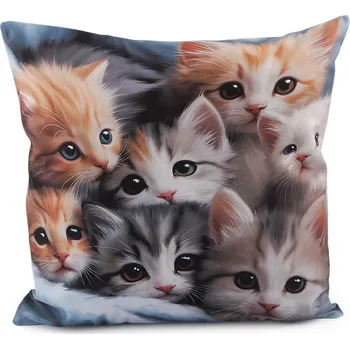 Povlak na polštářek Sametový povlak na polštář pes, kočka 45x45 cm Varianta: 2 šedobéžová kočka, Balení: 1 ks