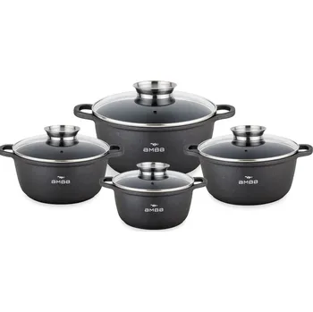Sada nádobí Sada hrnců 8dílná ŠEDÉ KAMENNÉ HRNCE