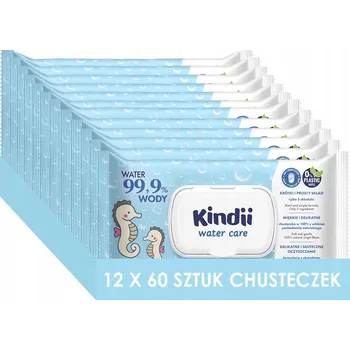 Vlhčený ubrousek 12x Kindii 99,9% Water Care Vlhčené ubrousky pro děti a kojence 60 ks