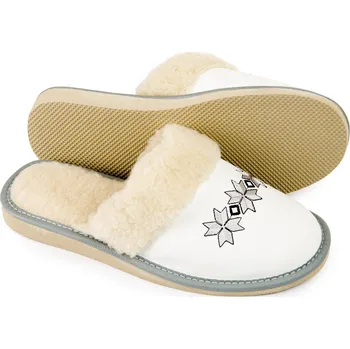 Dámská obuv Dámské pantofle zateplené beránkem bílé kožené pantofle dámská vel. 39