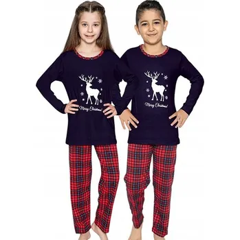 Chlapecké pyžamo 20004 TMAVĚ MODRÉ DĚTSKÉ VÁNOČNÍ PYŽAMO 140