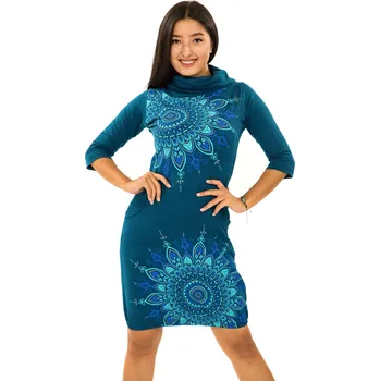 Dámské šaty Himalife Balonové šaty s límcem Tara - petrolejová Velikost: 4XL - Móda pro plnoštíhlé, Oblečení nadměrné velikosti
