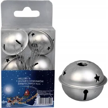 Vánoční dekorace ZVONKY MIKULÁŠE 4 CM STŘÍBRNÉ KOVOVÉ OZDOBY 6 KS NA VÁNOČNÍ STROMEK NA DEKORACI
