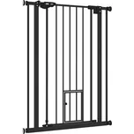 Dveřní mříž PawHut pro psy s dvojitým zámkem, nastavitelná délka 74-80x104cm, automatický zámek dveří, montáž bez vrtání, černá | Aosom.de