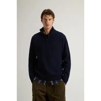 Pánský svetr SVETR WOOLRICH WOOL CASH RIBBED HALF-ZIP MELTON BLUE
