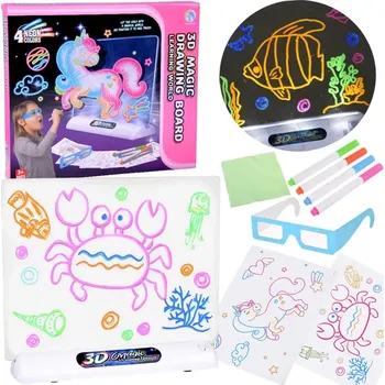 Magnetická kreslící tabulka Svítící 3D kreslící tabule s LED, fixy a 3D brýlemi