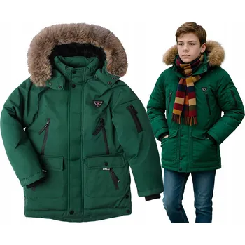 Zimní bunda zelená péřová parka teplá tmavě zelená KOŽÍŠEK 8 128