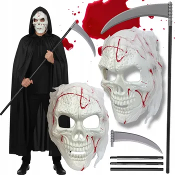 Karnevalový kostým KOSTÝM SMRŤÁK S KOSOU A MASKOU HALLOWEEN KOSA Plášť 120cm SMRŤ