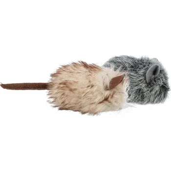 Hračka pro kočku Myška chlupatá s catnipem, 9 cm, šedá/béžová