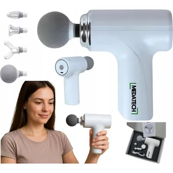 Masážní přístroj MINI MASÁŽNÍ PISTOLE MEDATECH MASSAGE GUN MASÁŽNÍ PŘÍSTROJ NA ZÁDA S AI REŽIMEM BÍLÁ