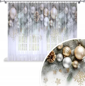 Záclona HOTOVÁ ZÁCLONA 400x150 VOÁL BAREVNÝ VZOR VÁNOČNÍ NA ŽABKY 299 VÁNOCE