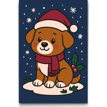 Malování podle čísel - Vánoční pejsek Velikost: 20x30cm, Rámování: Pouze srolované plátno