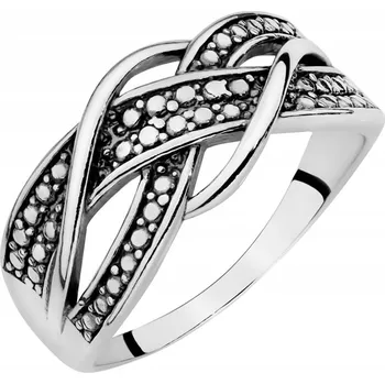 Prsten STŘÍBRNÝ PRSTÝNEK OBRUČ Dámský ryzost 925 Pletený Vlna vel. 22