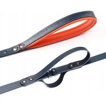 Vodítko pro psa Kožená Vodítko pro psa černá se dvěma úchyty 1,3 m