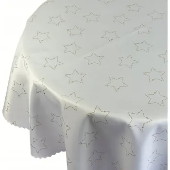 ubrus Ubrus Vánoční Odolný Skvrnám Hvězda Bílý Zlatý Kulatý prům. 80 cm